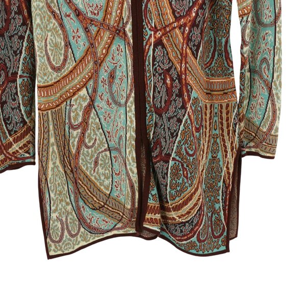 Peruvian Connection Zip Front Paisley Longline Pima Cotton Cardigan Sweater M - Picture 5 of 6